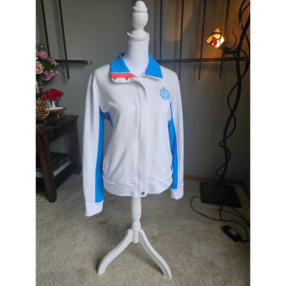 Lauren Ralph Lauren Active Women's L White Blue Full Zip Track Jacket Crest
